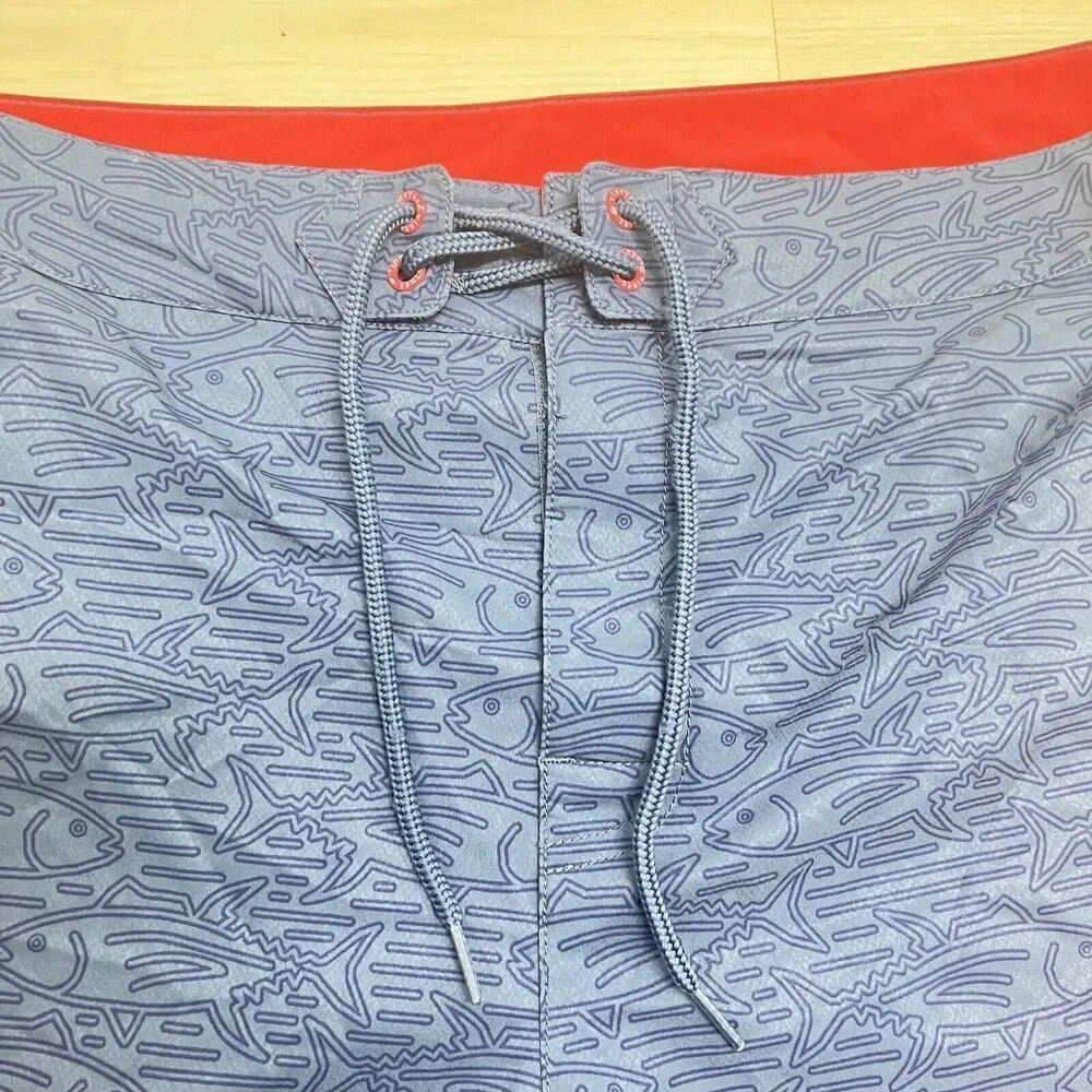 Vineyard Vines Men Size 33 Linear Tuna Pieced Swim Trunks Board Shorts Moonshine